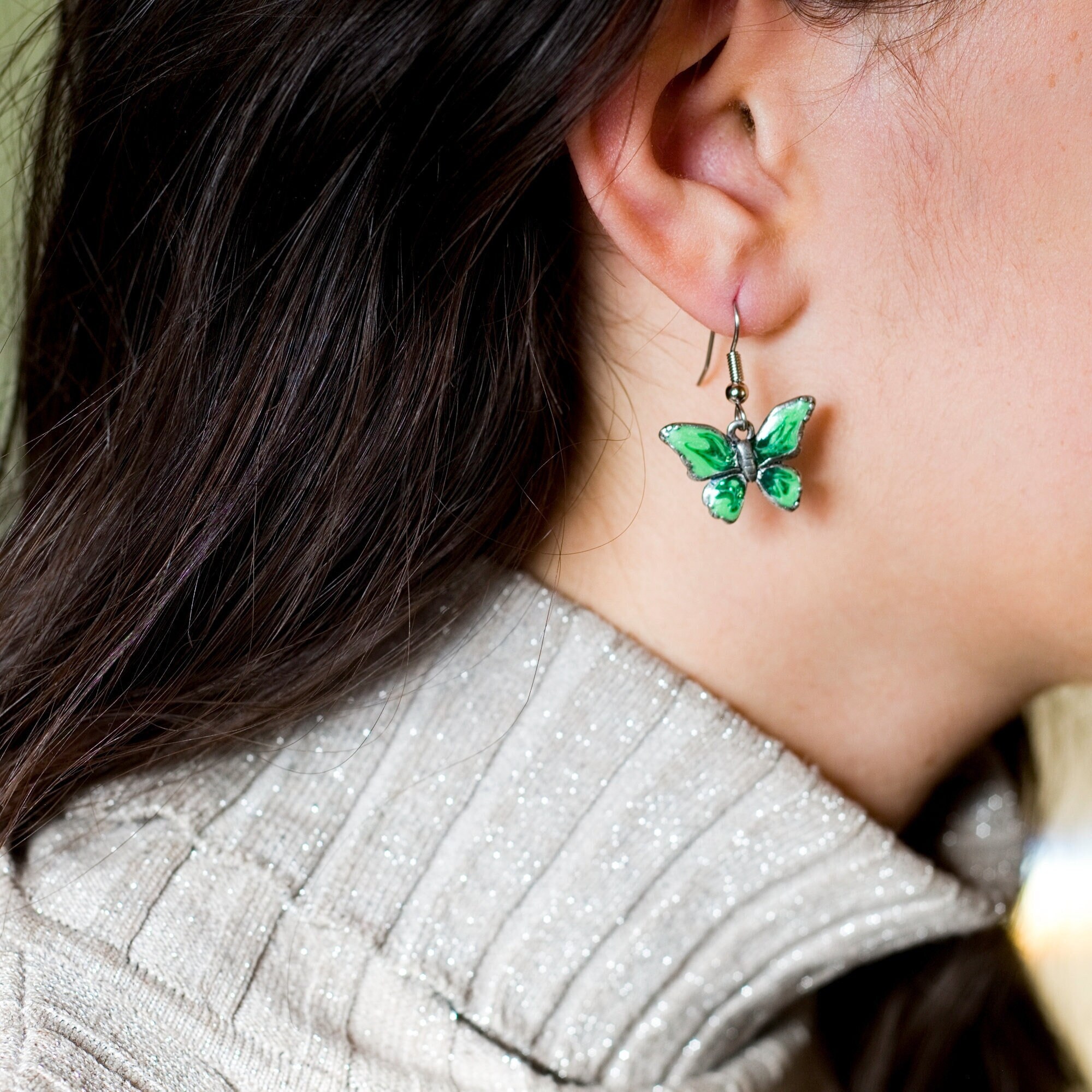 Green hotsell butterfly earrings
