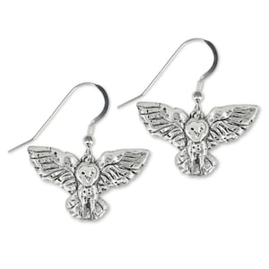 Flying Barn Owl Earrings in Sterling Silver