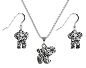 Sterling Silver Maltese Playful Puppy Jewelry Set