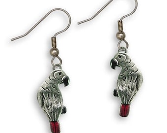 Pendientes de loro gris africano esmaltado