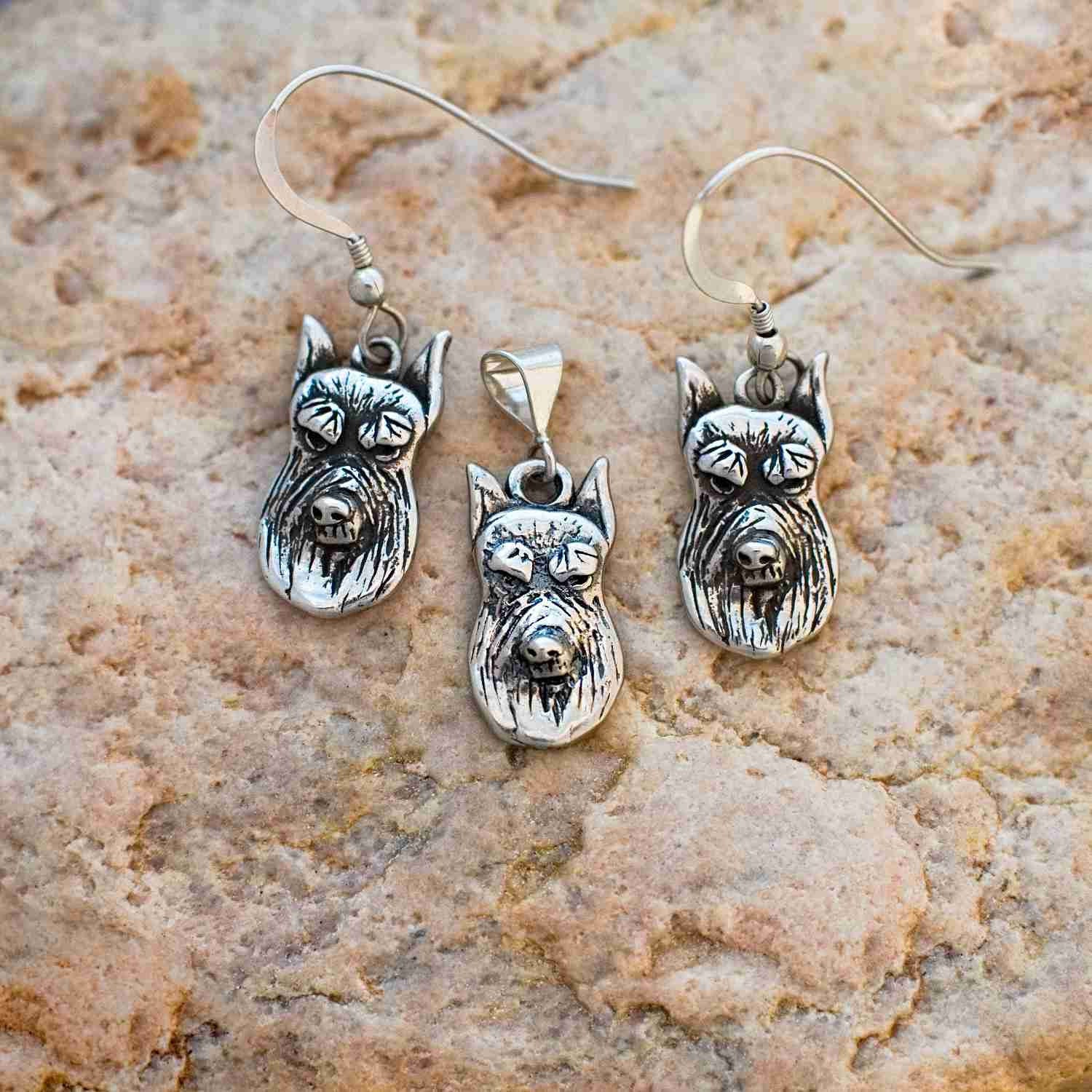 Orecchini Argento 925 A Forma Di Cane Schnauzer - Gioiello
