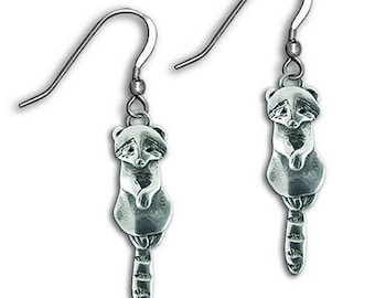 Raccoon Earrings Sterling Silver