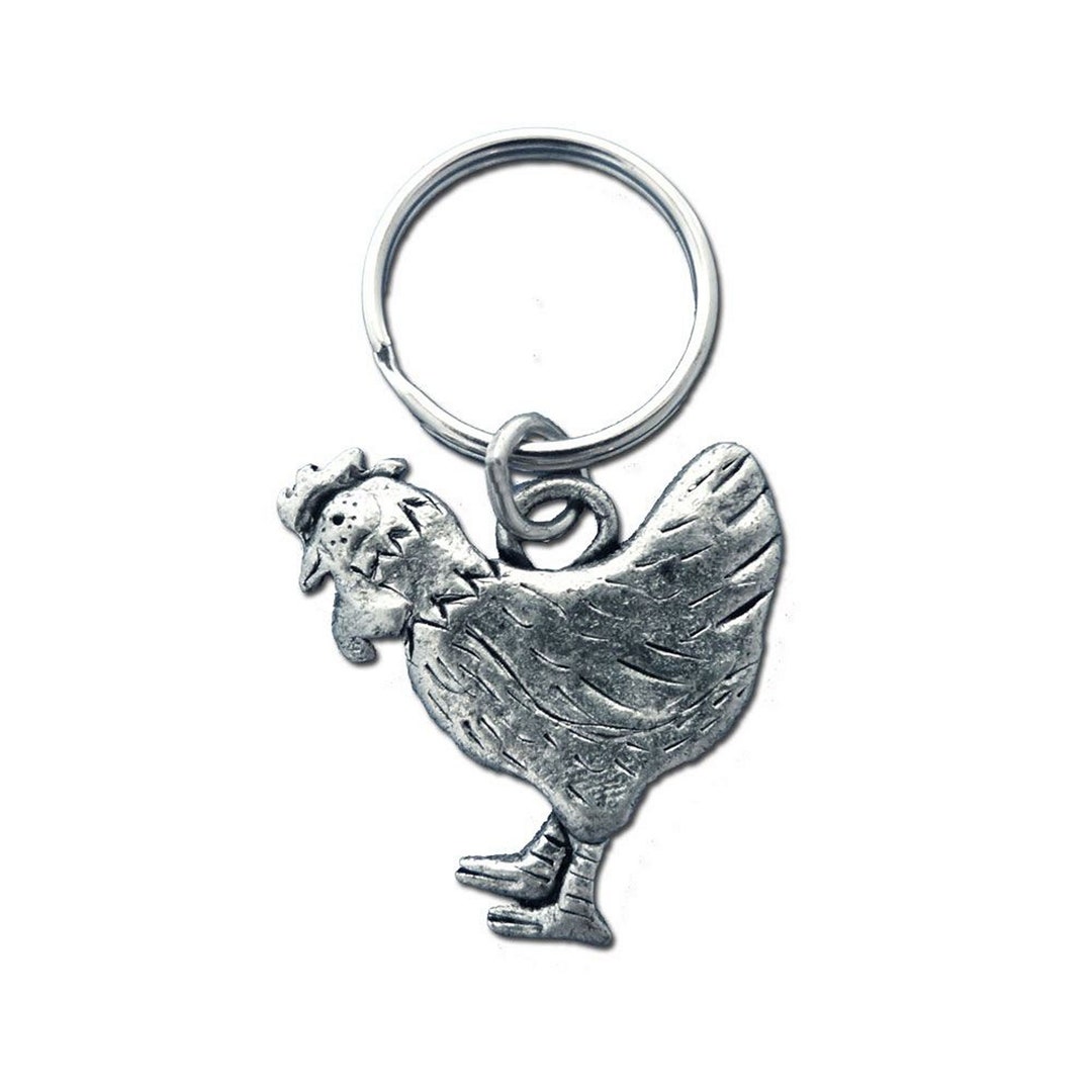 Pewter Chicken Keychain Etsy
