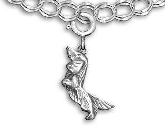 Langharige teckel bedel voor armband sterlingzilver