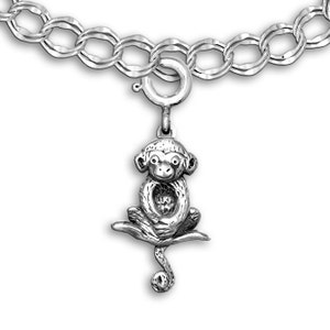 Sitting Monkey Charm for Bracelet Sterling Silver