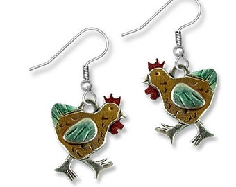 Enamel Chicken Earrings