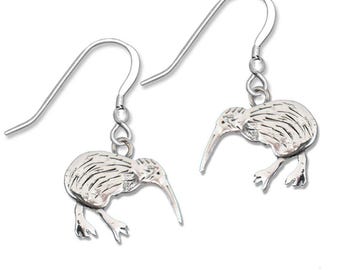 Kiwi Bird Earrings in Sterling Silver