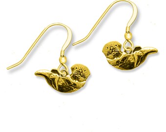 14K Gold Otter Earrings - Sea Otter Dangle Earrings