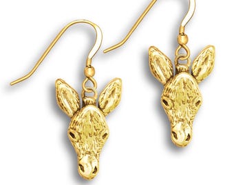 14K Gold Donkey Earrings - Burro Dangle Earrings - Gold Farm Animal Jewelry