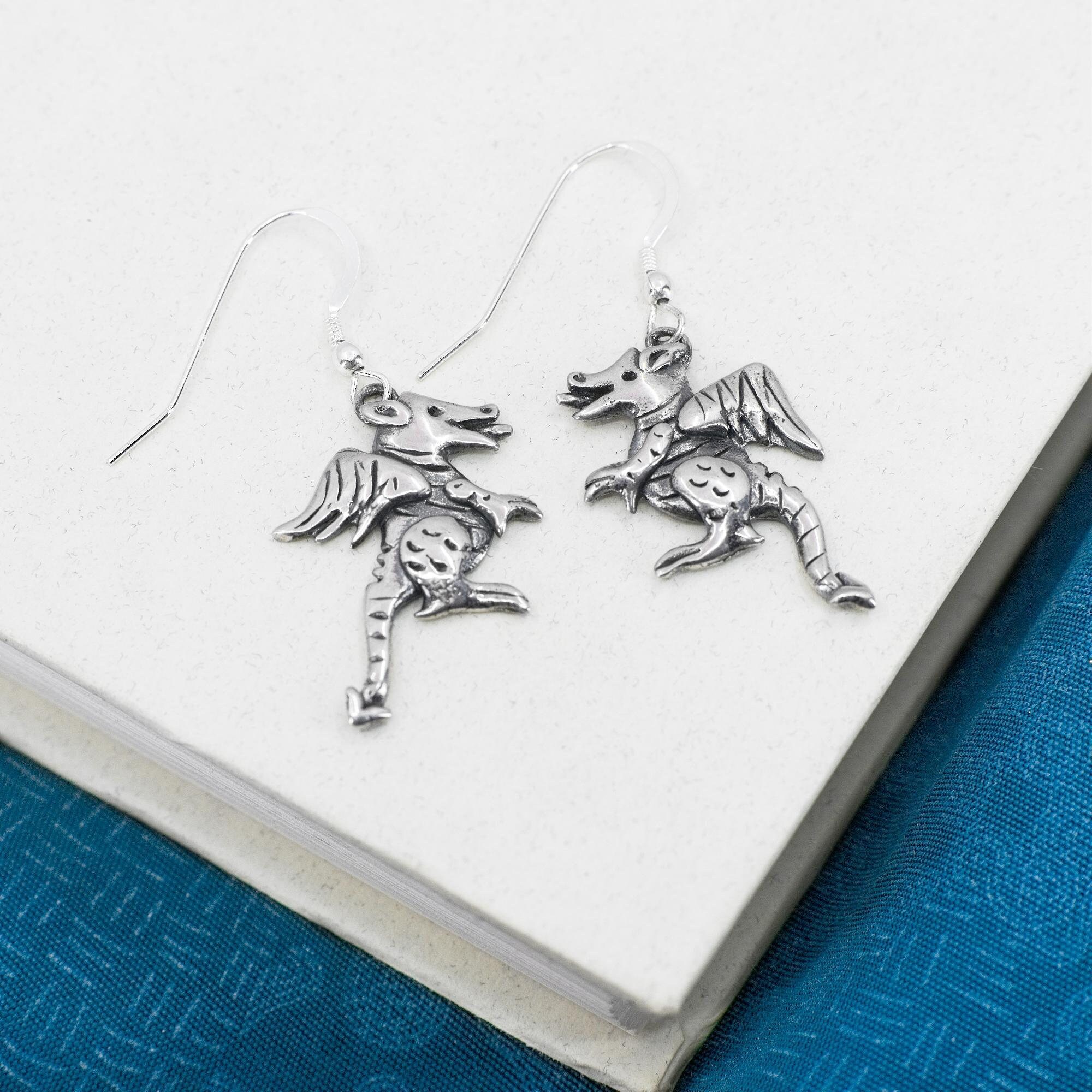 Aretes Hombre Estilo Punk Pendientes Aro Dragón Plata Ley 925 - Joyería Vikinga Negra Unisex Aros Vikingos Plata
