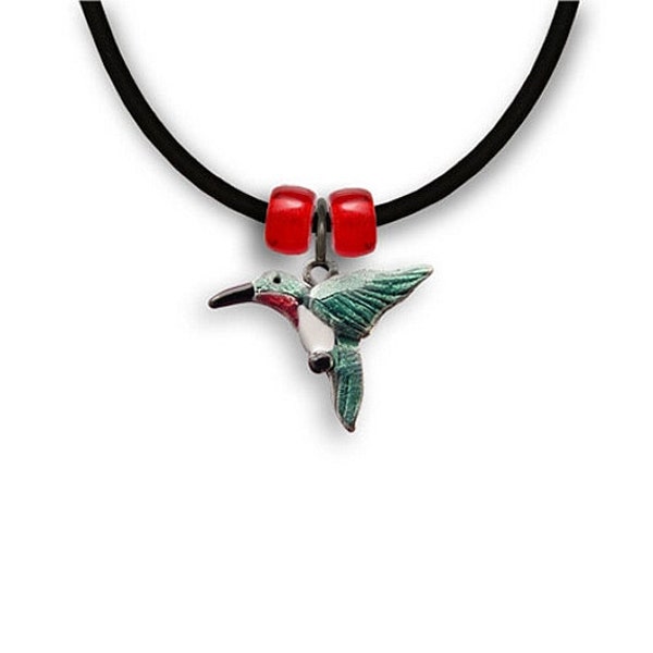Enamel Ruby Throated Hummingbird Necklace