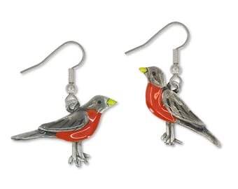 Enamel Robin bird Earrings