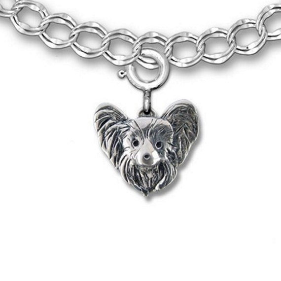 Enamel Antique Silver Papillon Dog Necklace Pendant Pets Charms