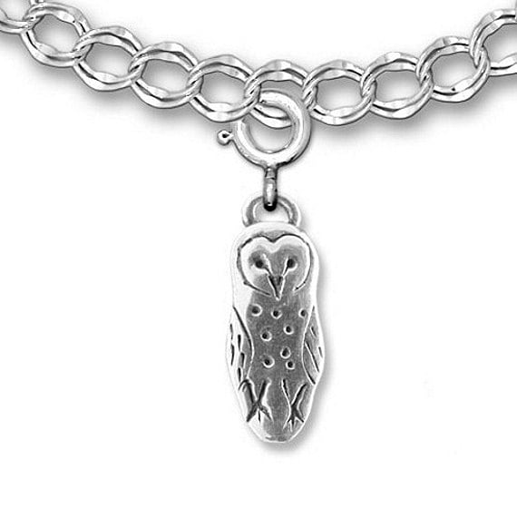Barn Owl Charm for Charm Bracelet in Sterling Silver