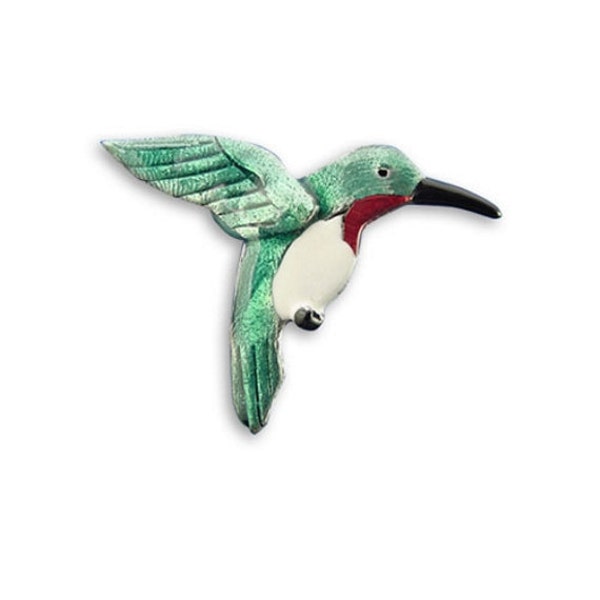 Enamel Ruby Throated Hummingbird Pin