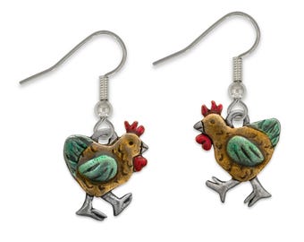 Enamel Chicken Earrings