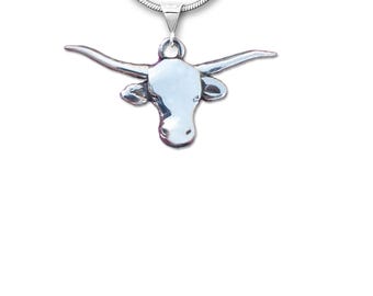 Texas Longhorn Cow Pendant Sterling Silver
