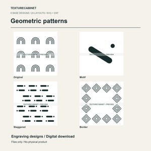 Geometric Engraving Patterns SVG DXF, 24 Layouts with Motifs and Borders