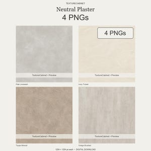 Neutral Plaster Textures, 4 Limewash and Stucco PNG Backgrounds