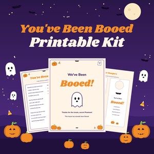 You've Been Booed Printable Kit, Halloween Boo Sign, Boo Poem, Treat Tags and Door Hanger, Editable Canva Neighbor Game