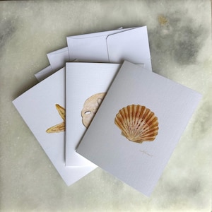 Assortment Minimalist Coastal Watercolor Greeting Cards-Folded Blank with Envelopes-Pack of 3-Beach Note Card Prints of Original Art image 1