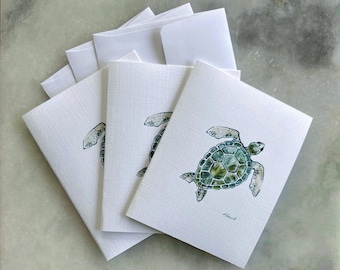 Sea Turtle Watercolor Greeting Cards: Coastal Folded Blank Note Cards, Set of 3