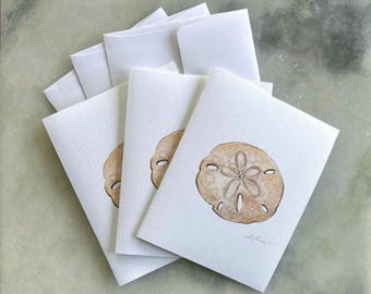 Sand Dollar Watercolor Greeting Cards: Coastal Folded Blank Note Card Set of 3