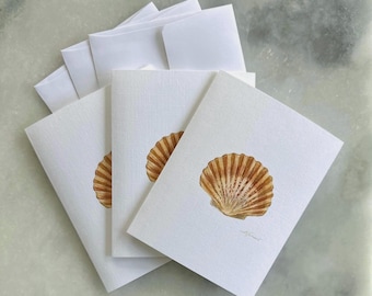 Scalloped Shell Watercolor Greeting Cards: Coastal Note Card Set