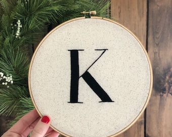 Block Letter Monogram Embroidery Hoop. Personalized Monogram Letter Art. Home Decor. Wall Art. Wall Hanging.