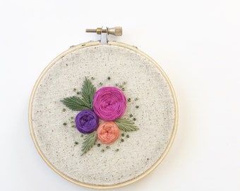 Mini Floral Embroidery Hoop. Colorful Floral Wall Hanging. Hand Embroidery. Home Decor. Wall Art.