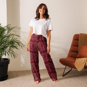 Pomegranate Song Satin Pyjama Trousers | Hand-Drawn Pomegranate & Songbird | Gift for Her, Top Sold Separately