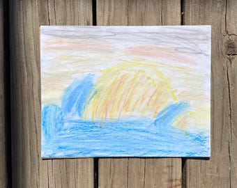 Original Oil Pastel Sunset Art on Weighted Paper