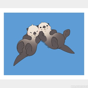 Otters hand in hand Kunstprint - zeeotters