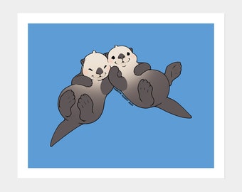 Otters Holding Hands Art Print - Sea Otters