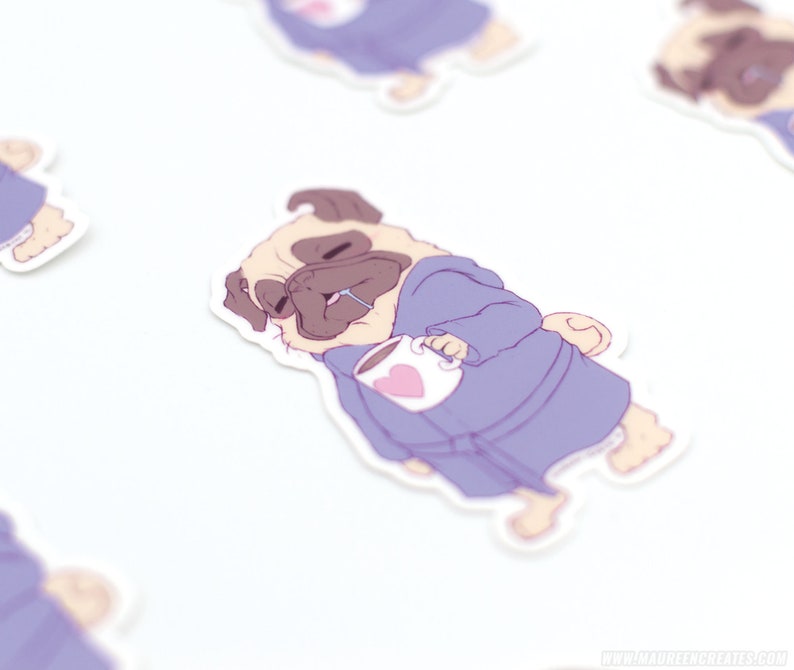 Coffee Pug Sticker Waterproof Vinyl Sticker image 2