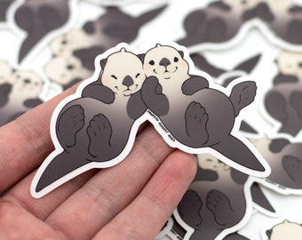 Otters Holding Hands Sticker | Waterproof Vinyl Sticker | Sea Otters Sticker