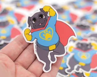 Superhero Pug Sticker | Waterproof Vinyl Sticker