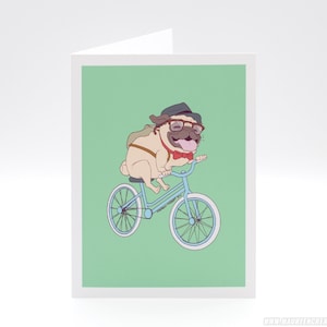 Carte de voeux carlin hipster - carlin de bicyclette