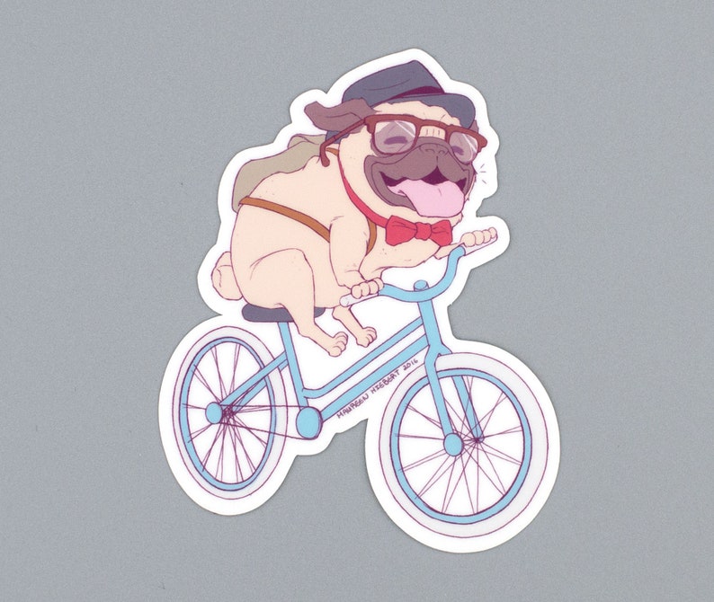 Bicycle Pug Sticker Hipster Pug Waterproof Vinyl Sticker image 3