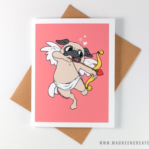Carte de voeux Cupidon carlin - carte d'anniversaire - carte de Saint Valentin