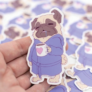 Coffee Pug Sticker Waterproof Vinyl Sticker image 1