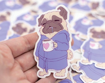 Coffee Pug Sticker | Waterproof Vinyl Sticker