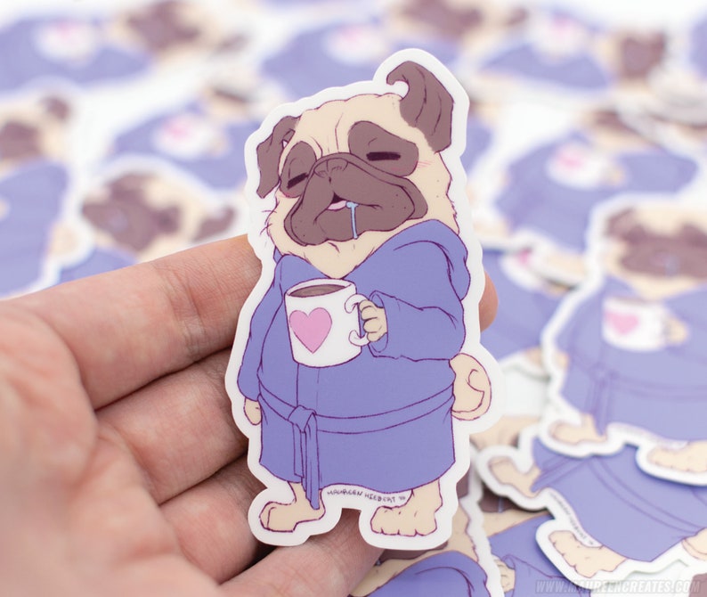 Coffee Pug Sticker Waterproof Vinyl Sticker image 1