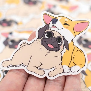 vinyle autocollant amour chiot | Sticker Carlin | autocollant corgi | Autocollant en vinyle imperméable