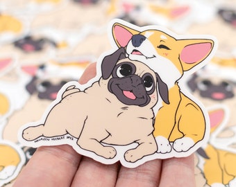 Puppy Love Vinyl Sticker | Pug Sticker | Corgi Sticker | Waterproof Vinyl Sticker