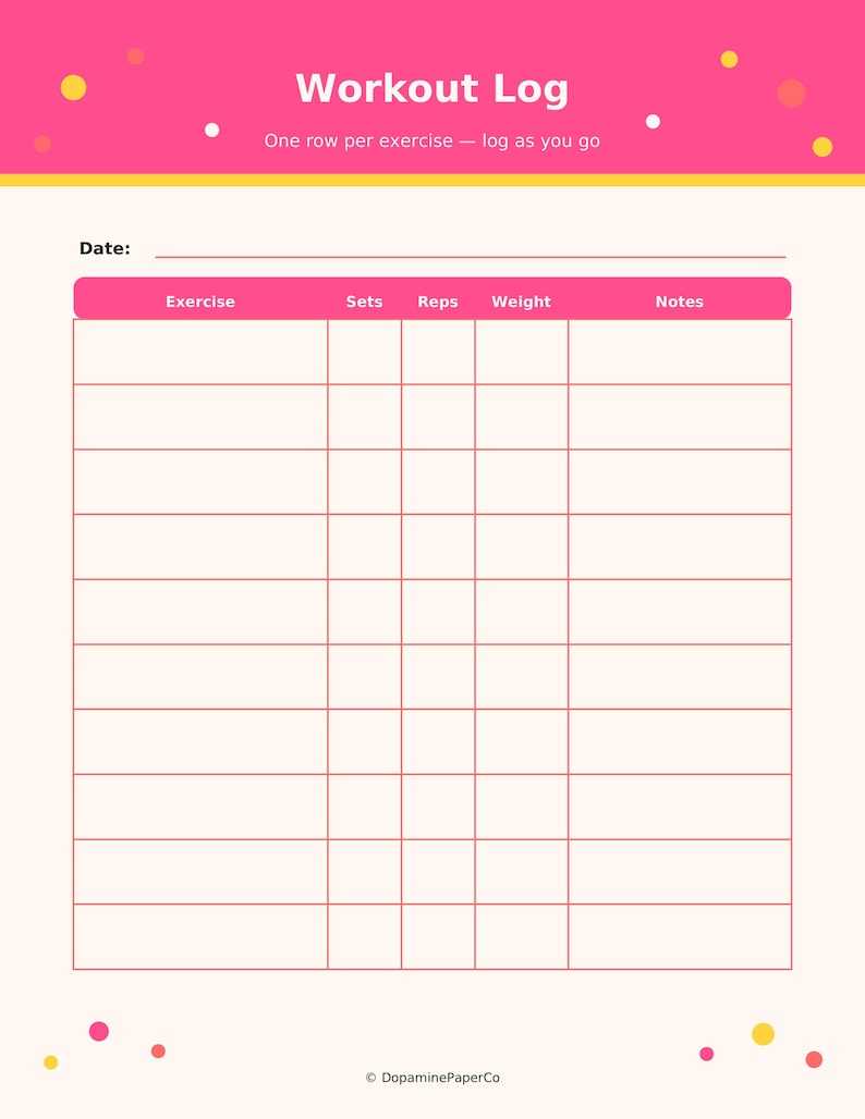 Dopamine Brights Workout Log, Fitness Planner, Exercise Tracker (PDF ...