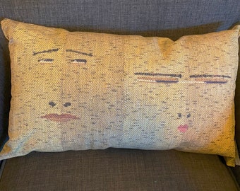 Five Faces pillow, digital print on linen-cotton blend. Designed and sewn by Laura Foster Nicholson