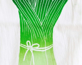 Flour-Sack LEEKS towel - Hand Screen Printed dish towel with green onions