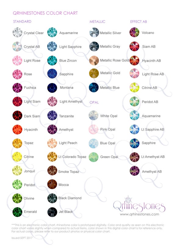 Swarovski Crystal Color Chart Actual Rhinestones