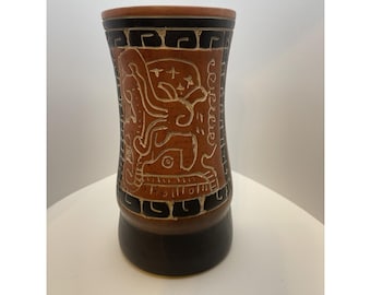 Vintage Armando de Mexico Art Pottery Black Clay Pot Vase Planter Signed